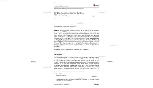 Fertility after natural disaster: Hurricane Mitch in Nicaragua